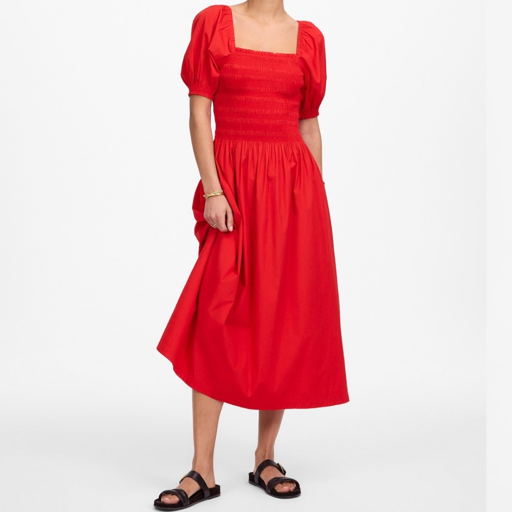 NWT Madewell Smocked Puff Sleeve Midi Dress